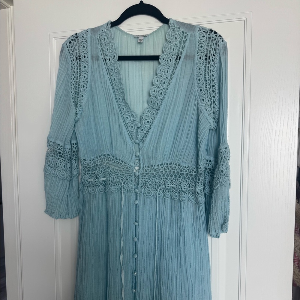 Guess Light Blue Lace Long Sleeve Dress